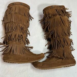 Minnetonka Brown Fringe Over the Knee Boots